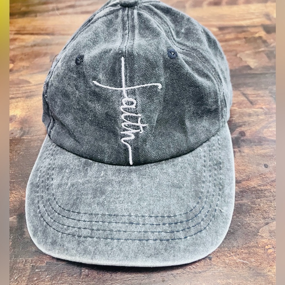 Blue Gray Faith Embroidered Baseball Cap